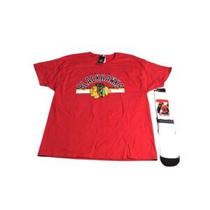 NHL Chicago Blackhawks CONNOR BEDARD XL Red Short Sleeve T-Shirt New With Socks